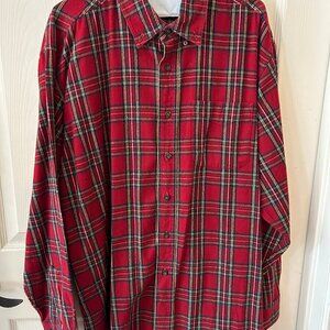 LL Bean Flannel King Sleeve Shirt OBHF4 Red Plaid 100% Cotton Shirt Sz XL